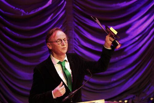 David Bolger receiving his award at The Irish Times Irish Theatre Awards