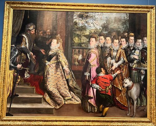 A painting of a royal scene in a gallery