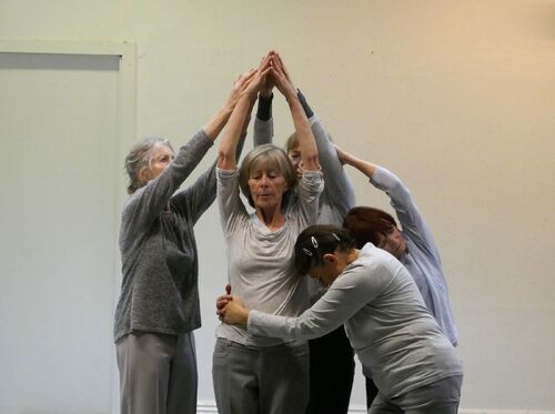 An ensemble of participants in movement together