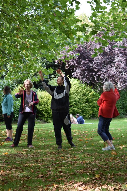 Aoife McAtamney and participants in movement in the park